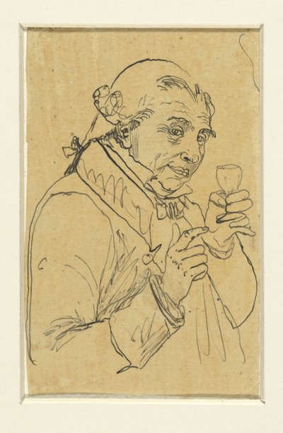 Alter Herr im 18. Jahrhundert Kostüm, in der linken Hand ein Glas Wein erhebend af Rodolphe Bresdin