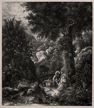 Hvil på flugten til Egypten med et sadlet æsel, 1871. af Rodolphe Bresdin