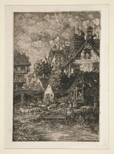 Landsby ved et vandløb af Rodolphe Bresdin