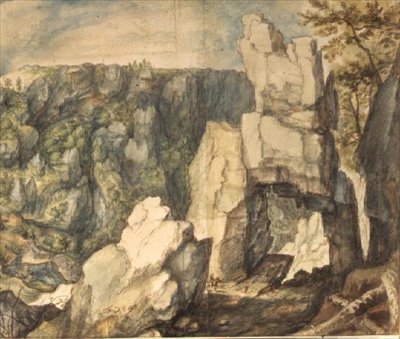 Bjerglandskab (pen og brunt blæk, akvarel) af Roelandt Jacobsz. Savery