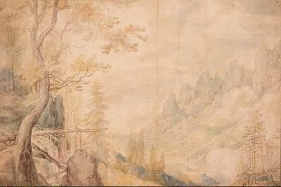 Pd.696-1963 Alpine Landscape, c.1606-7 (kridt, akvarel) af Roelandt Jacobsz. Savery