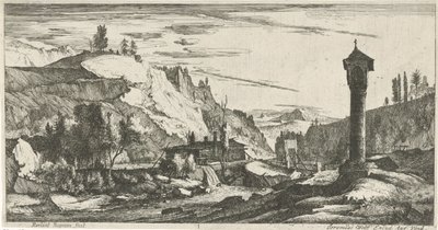 Bjerglandskab med søjle Tyrolske landskaber (serietitel) af Roelant Roghman