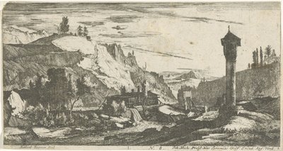 Bjerglandskab med søjle Tyrolske landskaber (serietitel) af Roelant Roghman