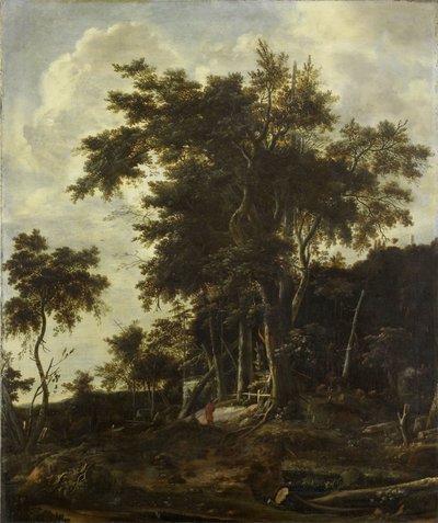 Skovlandskab med skovmandsskur af Roelant Roghman