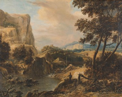 Bjerglandskab med fisker af Roelant Roghman
