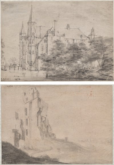 Zuylen Castle nær Utrecht (recto)/Ruin af huset Ter Kleef nær Haarlem (verso) af Roelant Roghman