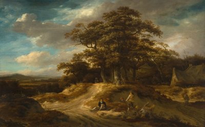 Rejsende ved kanten af en landsby, 1680. af Roelof Van Vries
