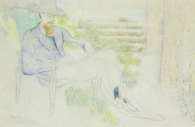 Lytton Strachey writing in the Garden, dani af Roger Eliot Fry