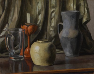 Stilleben med stearinlys og lerkrukker af Roger Eliot Fry