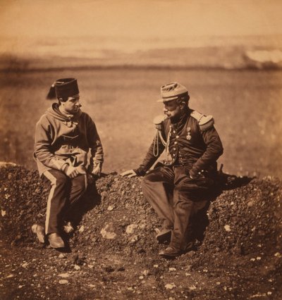 Fransk general Cisse, stabschef for general Pierre Bosquet, og Aide-de-Camp, portræt under Krimkrigen, Krim, Ukraine af Roger Fenton