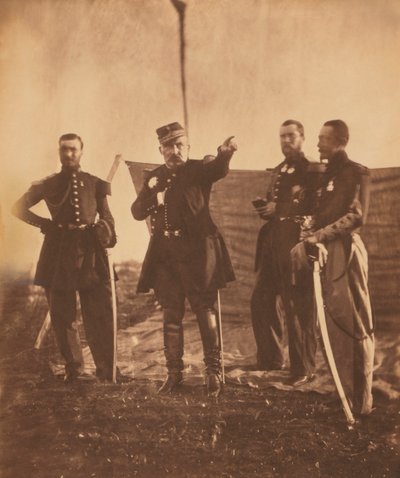 Den franske general Pierre Bosquet (center), der giver ordrer til sit personale, Krim -krig, Krim, Ukraine af Roger Fenton