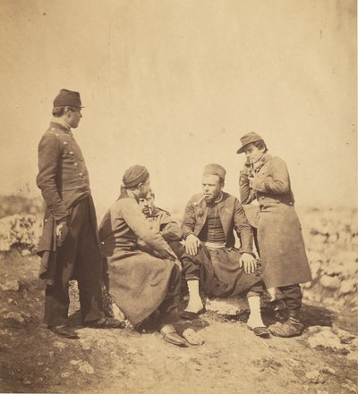 Zouaves og soldater ved fronten. af Roger Fenton