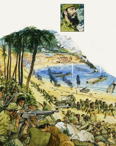 En tragisk fejltagelse, invasionen af Svinebugten (gouache på papir) af Roger Payne
