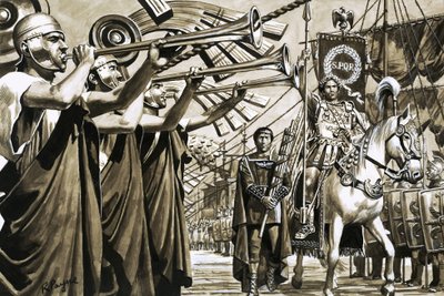 Caligula rider tørskoet over Napolibugten af Roger Payne