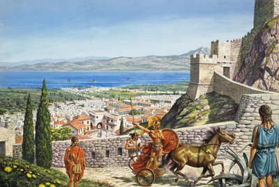 Corinth - Citadel at the Crossroads (gouache på papir) af Roger Payne