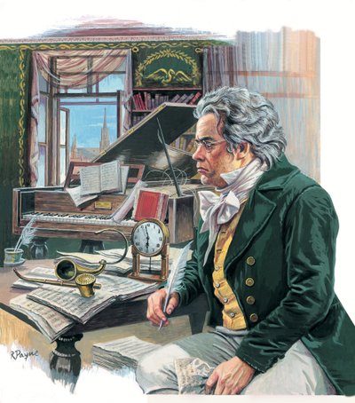 Ludwig van Beethoven (1770-1827) (gouache på papir) af Roger Payne