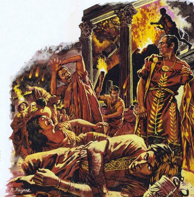 Pompeji under Vesuvs udbrud (farvelitografi) af Roger Payne