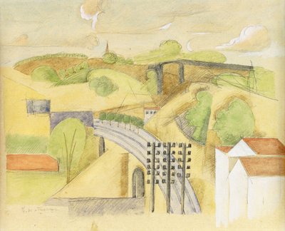 Undersøgelse for Meulan Viaduct; Studie for Meulan Viaduct, 1912 af Roger de La Fresnaye