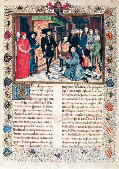 Præsentation af Hainauts krøniker til hertugen af Bourgogne Philippe den Gode (1396-1467) af Jean Wauquelin af Rogier van der Weyden
