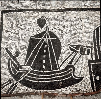 Et skib i havnen i Ostia (mosaik af Roman