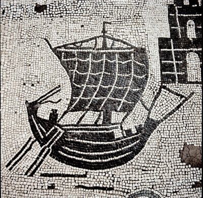 Et skib i havnen i Ostia (mosaik af Roman