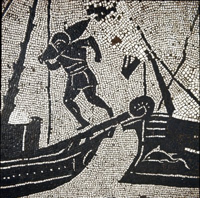 Et skib fra Cagliari vender tilbage til havnen i Ostia (mosaik af Roman