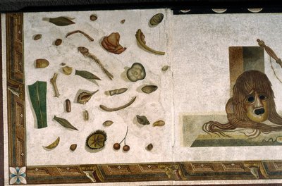 "Asarotos" (gulv ufejet) Fragmenter af mosaik signeret af Harakliton fra Rom, 2. århundrede e.Kr., Rom af Roman