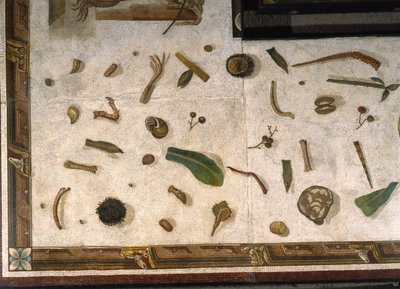 "Asarotos" (gulv ufejet) Fragmenter af mosaik signeret af Harakliton fra Rom, 2. århundrede e.Kr., Rom af Roman
