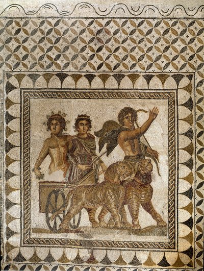 Bacchus i en vogn trukket af tigre, 3. århundrede (mosaik) af Roman
