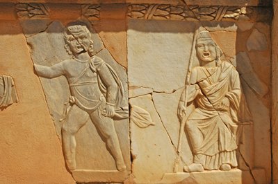 Bas-relieffer på det romerske teaters proscenium, Sabratha, Libyen, 2. århundrede e.Kr. af Roman