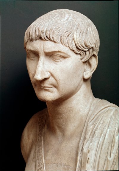 Buste af kejser Trajan, detalje (marmorskulptur) af Roman