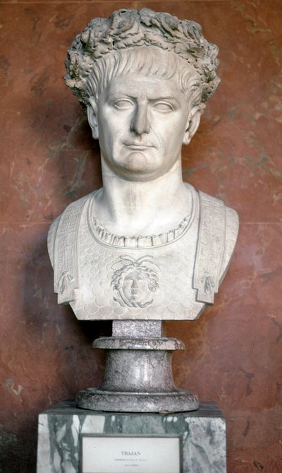 Buste af kejser Trajan med en krans af laurbær og Medusa på torsoen (Marmorskulptur, 98-117) af Roman