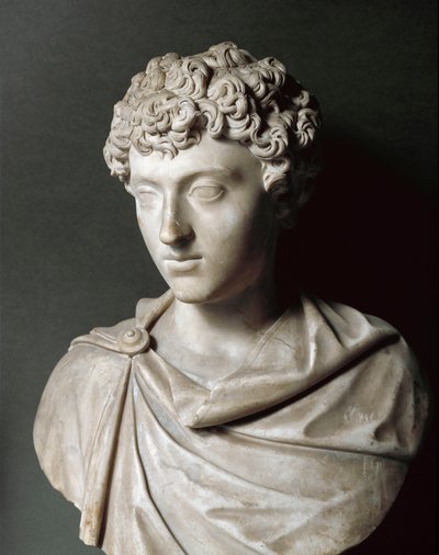Buste af Marcus Aurelius, som en ung dreng, mellem 161-180 (marmorskulptur) af Roman