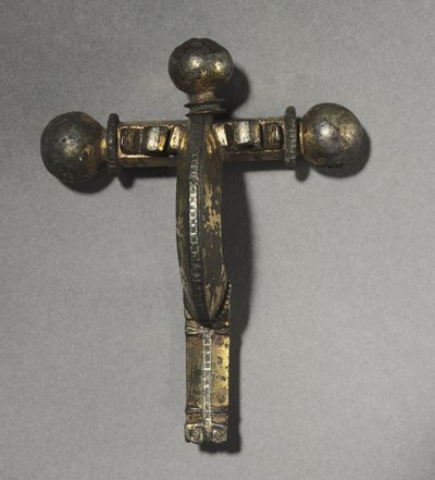 Armbrøstfibula, c.350-400 (bronze, forgyldt bronze, sølv og niello) af Roman