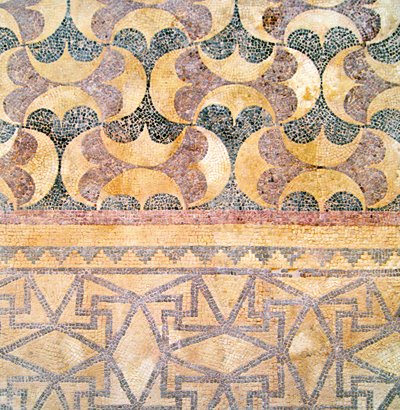 Detalje af geometrisk teglværk, House of Theseus, Paphos, Cypern mosaik af Roman