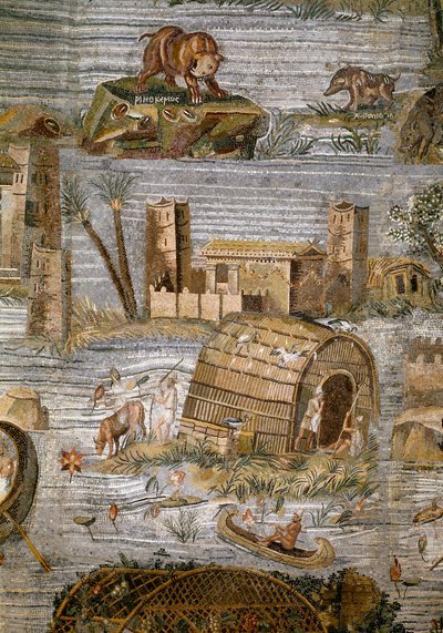 Detalje af den nilotiske mosaik af Preneste (Palestrina) fra helligdommen for guddom Fortune Primigenia, 80 f.Kr. af Roman