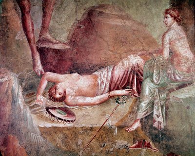 Beruset sovende maenad (fresco af Roman