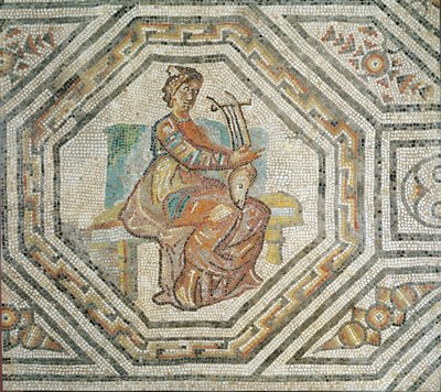 Erato, musen for lyrisk poesi, fra Augusta Treverorum (mosaik) af Roman