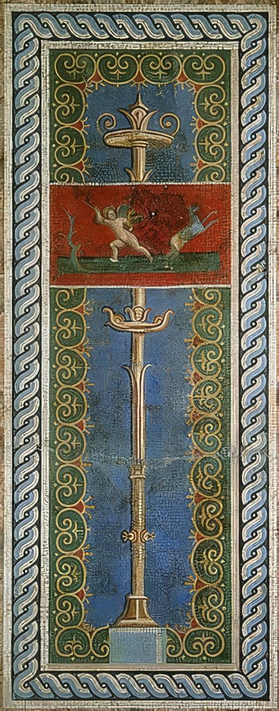 Eros som jæger, detalje af en vægmosaik, afsløret i Pompeji af Roman