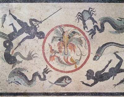 Fiskere og havdyr, 1. århundrede e.Kr. (mosaik) af Roman