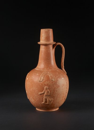 Flagon med påført dekoration af mand, fugl, palmer og guirlander, Nordafrika (afrikansk rød-slip ware) af Roman