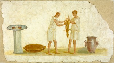Fragment af et Fresco Panel med en Måltidstilberedning, c.100-150 af Roman