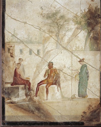 Fresco forestillende Pan og nymfer fra Pompeji, Italien af Roman