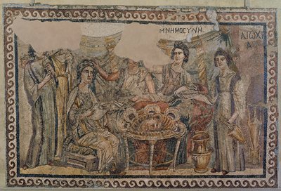 Begravelsessymposium, fra nekropolis i Antiokia, slutningen af det 4. århundrede e.Kr. (mosaik) (se også 3929775) af Roman