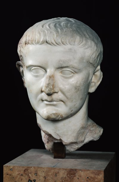 Leder af Tiberius (ca. 42 f.Kr.-37 e.Kr.) (marmor) af Roman