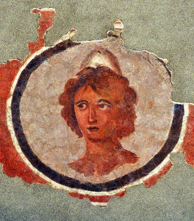 Hoved af en ung mand, omkring 130-140 (fresco) af Roman