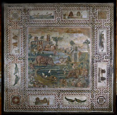 Flodhestejagt på Nilen (mosaik) af Roman
