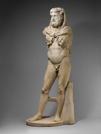 Marmorstatue af en skægget Hercules, 68-98 AD (marmor) af Roman