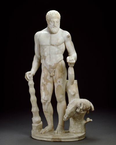 Marmorstatuette af Herkules og den erymantiske orne (marmor) af Roman