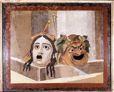 Maske af det romerske teater. Mosaik fra det 2. århundrede e.Kr. Fra Decius-badene på Aventino, Rom. Capitolini-museet, Rom af Roman